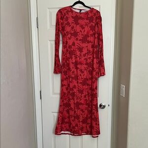 SHEIN Red Floral Long Sleeve Dress